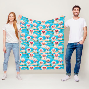 Fun Tropical Poodle Pattern Veterinary Clinic Fleece Blanket
