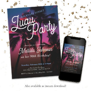 Fun Tropical Sunset Luau Party 90th Birthday Invitation