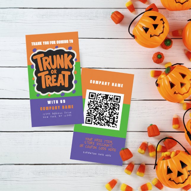 Fun Trunk or Treat Halloween Business Cards (Trunk or Treat Halloween Coupon Business Cards Pack of 100 in Orange, Green, Purple and Black )
