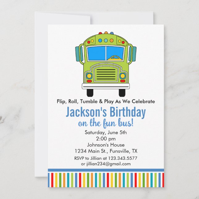 Fun Tumble Bus Birthday Party Invitation (Front)