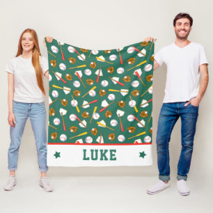 Fun Turf Green White Baseball Print Fleece Blanket