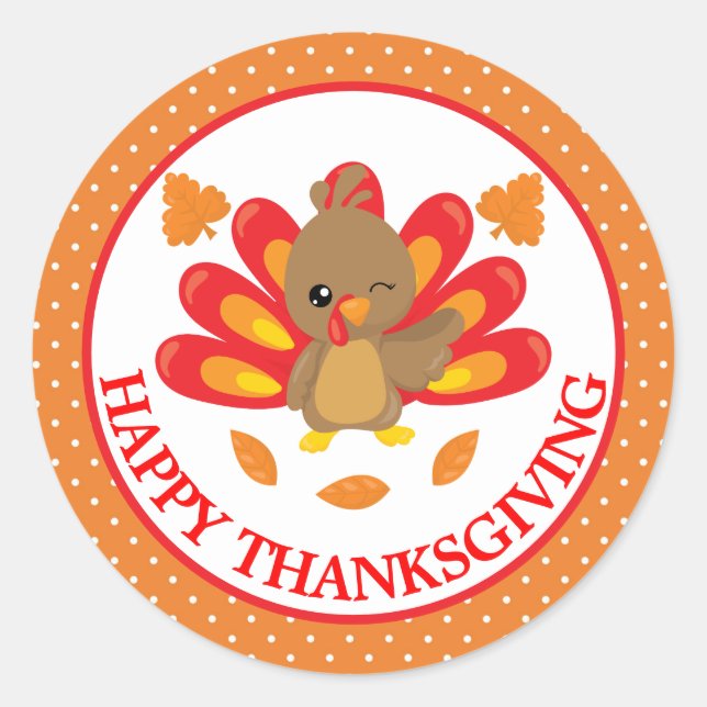 Fun Turkey Thanksgiving Classic Round Sticker (Front)