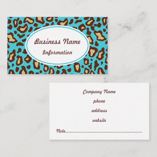 Fun Turquoise Animal Print Business Card (Front/Back)