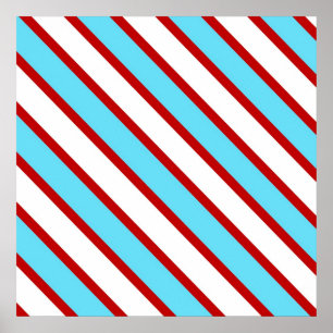 Fun Turquoise Blue Red and White Diagonal Stripes Poster