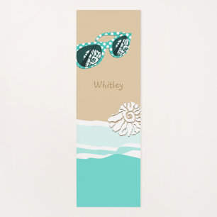 Fun Turquoise Sun Glasses Shell at the Beach Yoga Mat