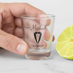 fun tuxedo & bow groomsman personalised shot glass