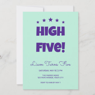 Fun Type High Five Kids 5th Birthday Invitation
