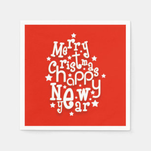 Fun Typography Merry Christmas Happy New Year Napkin