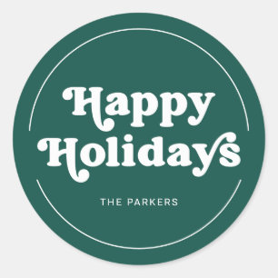 Fun Typography Modern Green Happy Holidays Classic Round Sticker