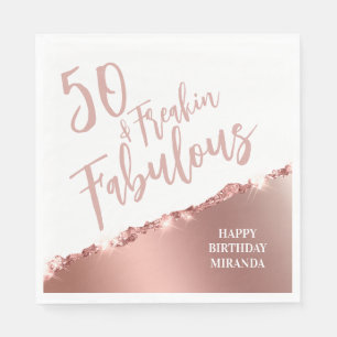 Fun Typography Rose Gold Fifty & Fabulous Birthday Napkin