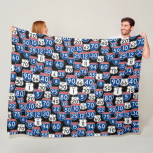 Fun U.S. Highway Signs Random Pattern Fleece Blanket