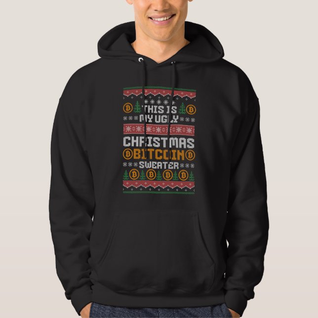 Fun UGLY CHRISTMAS BITCOIN Faux Knit Pattern Hoodie (Front)