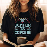 Fun Ugly Christmas Sweater Winter is Coming Shirt<br><div class="desc">Get into the holiday spirit with this Fun Ugly Christmas Sweater-themed T-shirt! Perfect for matching family outfits,  it features a playful "Winter is Coming" design,  customisable with your family name. Cosy,  festive,  and full of holiday cheer!</div>