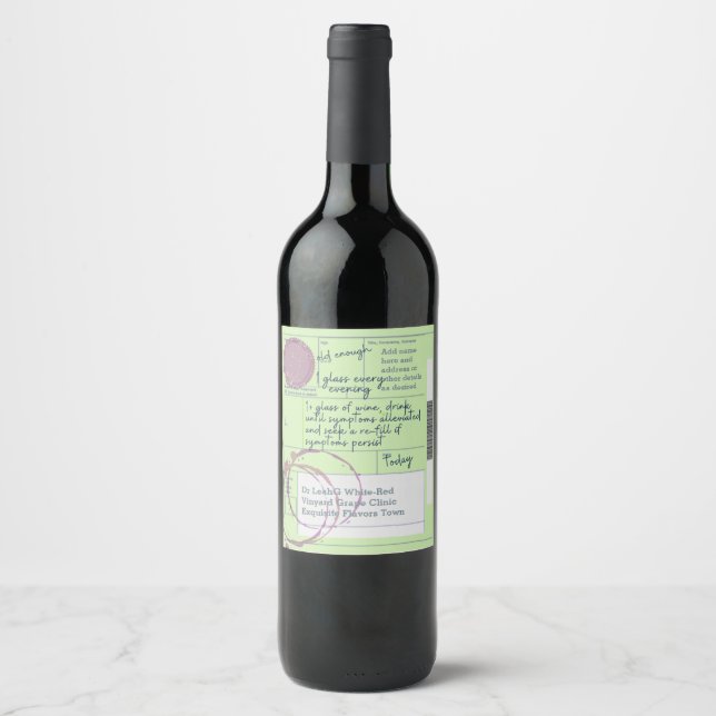 Fun UK Prescription For WINE Personalized Gift Label (Front)