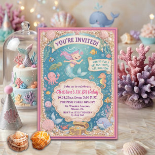 Fun Under the Sea Mermaid 1st Birthday Party Invitation