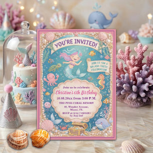 Fun Under the Sea Mermaid 6th Birthday Party Invitation