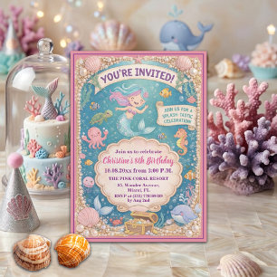 Fun Under the Sea Mermaid 8th Birthday Party Invitation