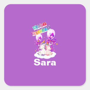 Fun Unicorn Balloon Birthday Plate Heart Sticker