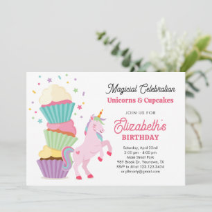 Fun Unicorn Cupcakes Festive Birthday Invitation