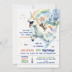 Fun Unicorn Ride Princess Girl Birthday Party  Invitation