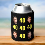 Fun Unique 40th Birthday 2 Photo Cool Retro<br><div class="desc">Fun 40th birthday 2 photo can cooler in retro bold yellow design. Year is customisable to suit any birthday year! To get the cutout effect please use a png file with background already cut out. If not, photo will appear as a circle surrounded by it's own background, just like the...</div>