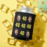 Fun Unique 40th Birthday 2 Photo Cool Retro Can Cooler<br><div class="desc">Fun 40th birthday 2 photo can cooler in retro bold yellow design. Year is customisable to suit any birthday year! To get the cutout effect please use a png file with background already cut out. If not, photo will appear as a circle surrounded by it's own background, just like the...</div>