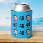 Fun Unique 40th Birthday Photo Cool Retro Can Cooler<br><div class="desc">Fun 40th birthday photo can cooler in a retro bold light blue design. The year is customisable to suit any birthday year! To get the cutout effect please use a png file with the background already cut out. If not, the photo will appear as a circle surrounded by its own...</div>
