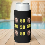 Fun Unique 50th Birthday Photo Cool Retro Seltzer Can Cooler<br><div class="desc">A fun 50th birthday photo seltzer can cooler in a retro bold yellow design. The year is customisable to suit any birthday year! To get the cutout effect please use a png file with the background already cut out. If not, the photo will appear as a circle surrounded by its...</div>