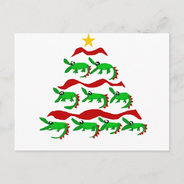 Fun Unique Alligator Art Christmas Tree Holiday Postcard (Front)