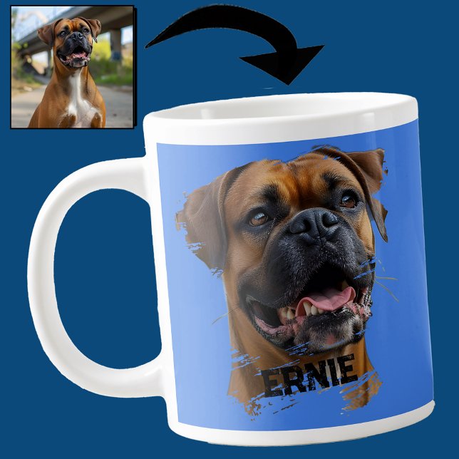 Fun Unique Boxer Dog Dad Lover Photo Blue Large Coffee Mug (Creator Uploaded)