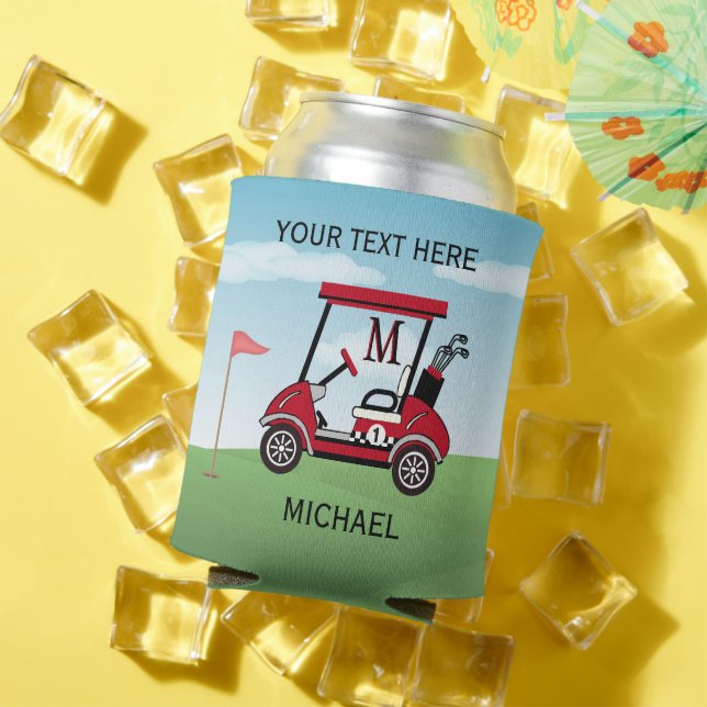 Fun Unique Custom Golf Cart Monogram Name   Can Cooler (In Situ Summer)
