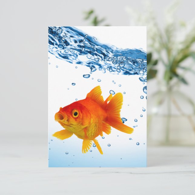 Fun Unique Goldfish Fish Bowl Water Thank You Card (Standing Front)