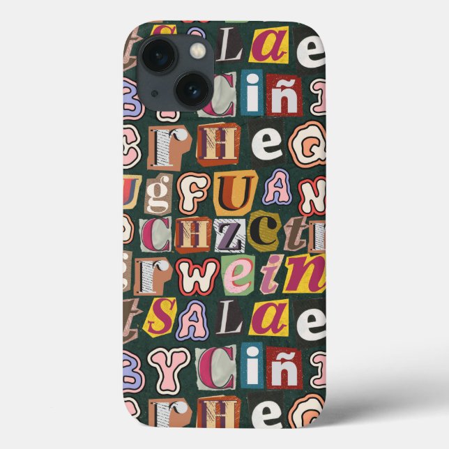 Fun unique hand drawn letters Colourful Green Case-Mate iPhone Case (Back)