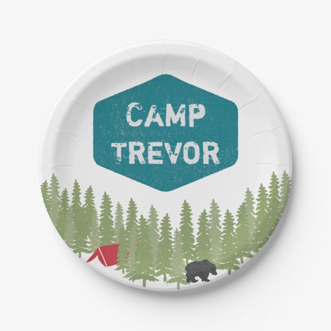 Fun Unique Personalised Camp Name Birthday Party Paper Plate (Front)