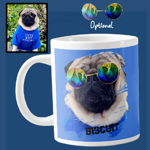 Fun Unique Pug Sunglasses Dog Dad Lover Photo Blue Large Coffee Mug