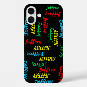 Fun Unique Repeating Names on Black, Personalised iPhone 16 Plus Case