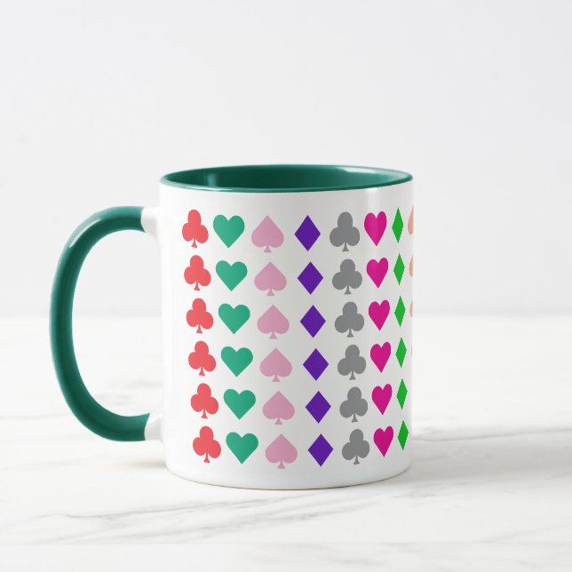 Fun, Uplifting Coloured Playing Cards Suits Patter Mug (Left)