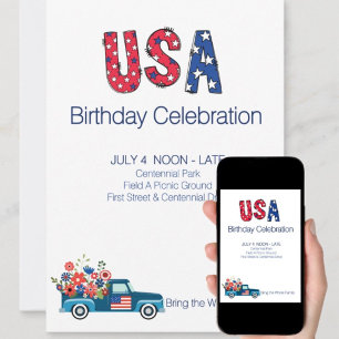 Fun USA Birthday Celebration Red White and Blue Invitation