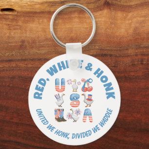 Fun USA Goose RED WHITE AND HONK 4th of July Key Ring