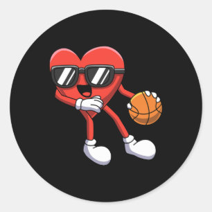 Fun Valentines Day Heart Playing Bysketbyll Boys K Classic Round Sticker