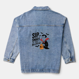 Fun Vampire-Themed Halloween Design Denim Jacket