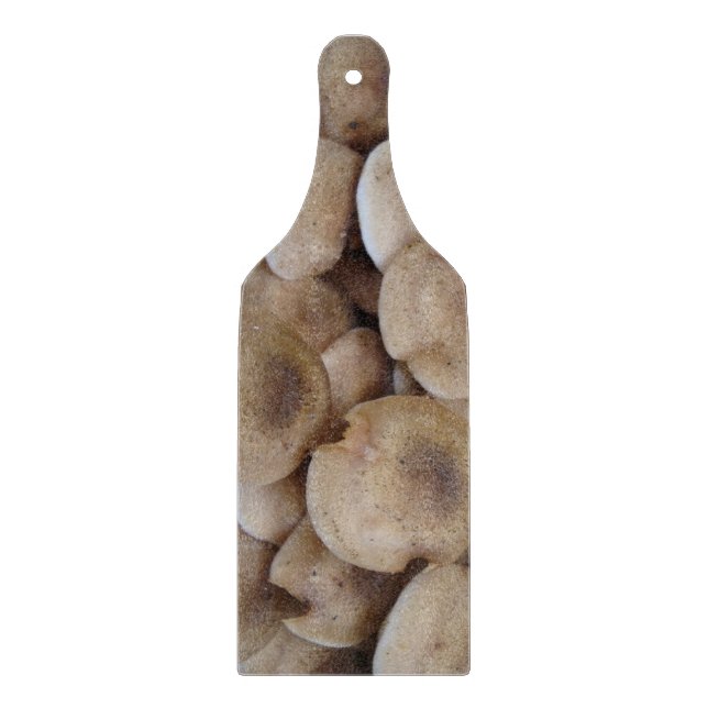 fun vegatable picture of fresh button mushrooms cutting board (Front)