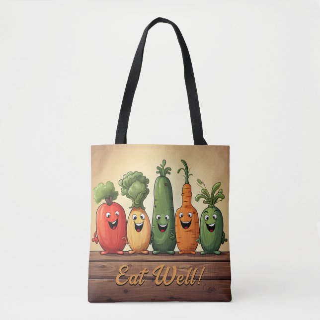 Fun Vegetables Reusable Grocery Shopping Tote Bag (Front)