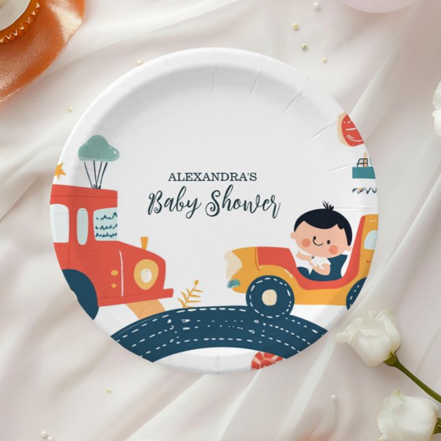 Fun Vehicle Cars Boy Baby Shower Paper Plate (Creator Uploaded)