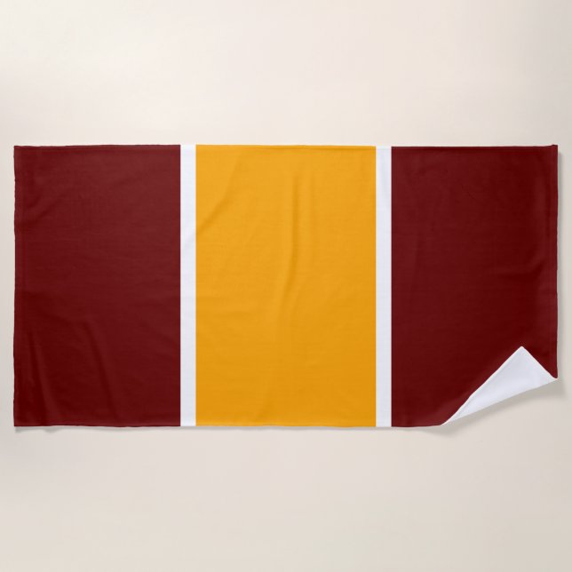 Fun Vertical Golden Yellow Bold Red Racing Stripes Beach Towel (Front)