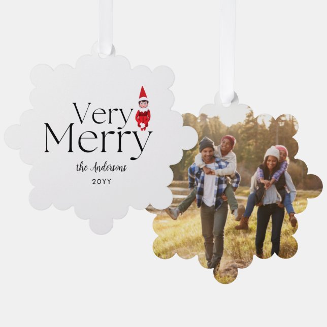 fun very merry christmas elf family holiday tree decoration card (Front/Back)