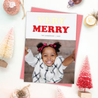 Fun Very Merry Retro Mod Typography Photo Red Gold