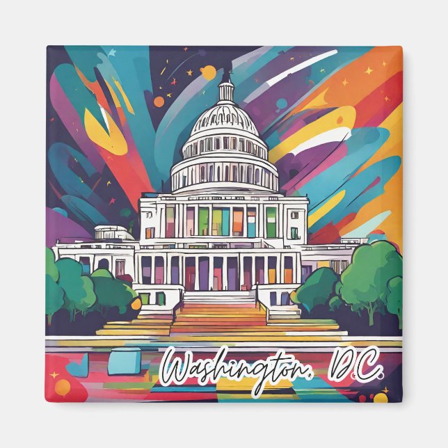 Fun Vibrant Funky Washington DC Colourful Magnet (Front)