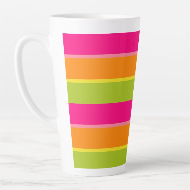 Fun Vibrant Hot Pink, Green, Orange, and Yellow Latte Mug (Left)