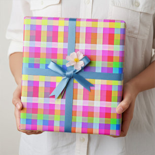 Fun Vibrant Rainbow Coloured Squares Wrapping Pape Paper